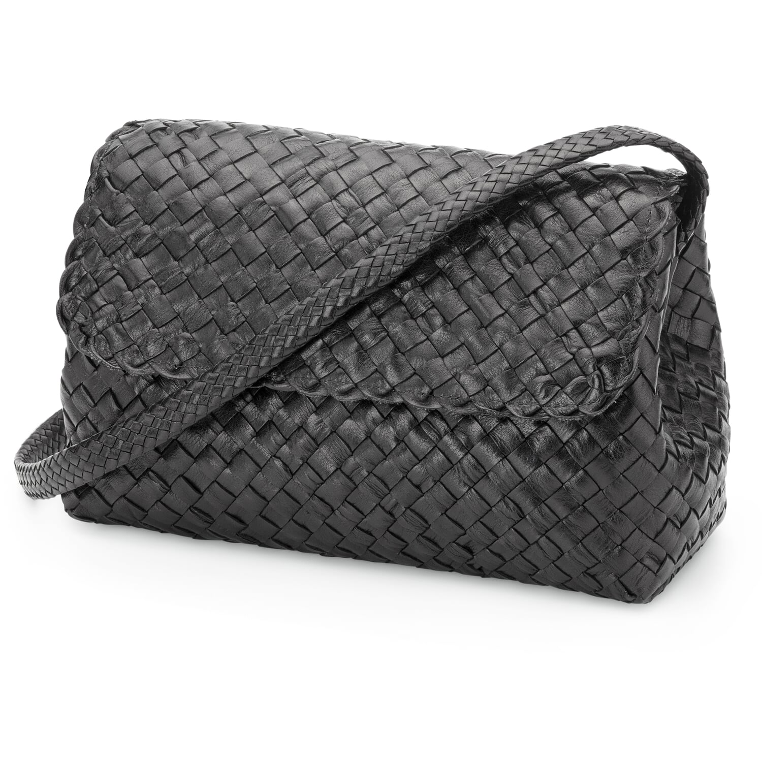 Braided leather handbag, black Manufactum