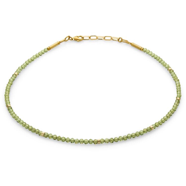 Peridot necklace, green-gold