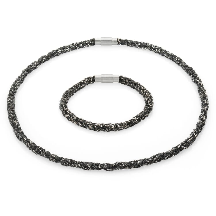 Armband gestrickt, Silber oxidiert