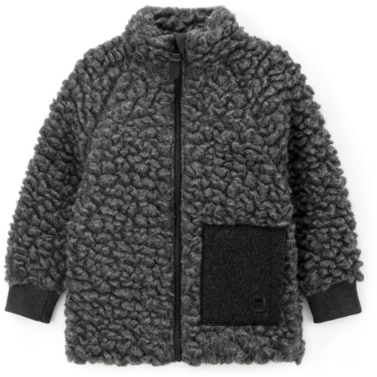 Kinder-Kragenjacke Wollplüsch, schiefergrau, Schiefergrau