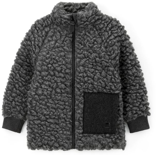 Kinder-Kragenjacke Wollplüsch Schiefergrau