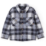 Veste chemise enfant laine cardée à carreaux Bleu-blanc