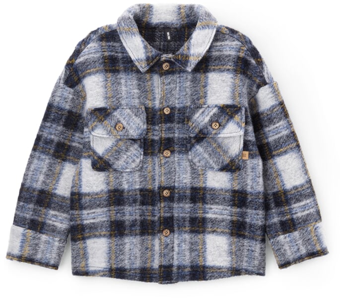 Veste-chemise pour enfant en laine bouillie à carreaux Bleu et blanc