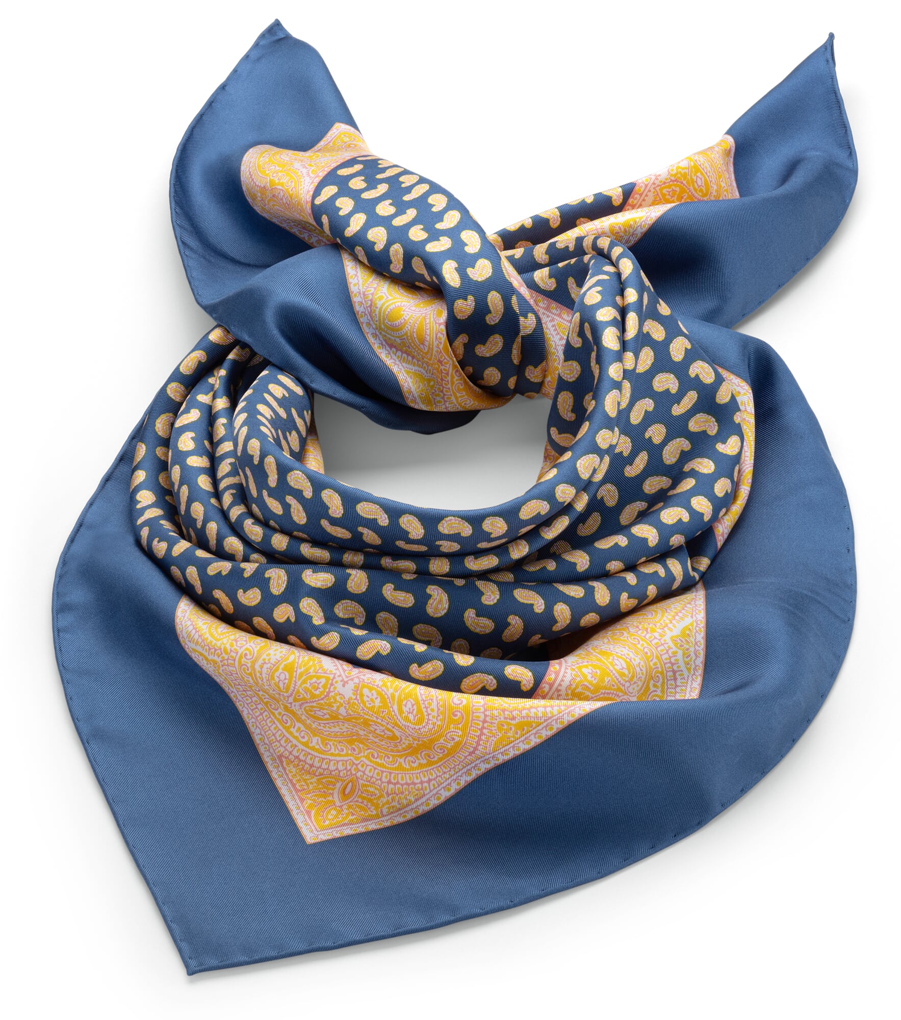 Blue Pattern Silky Scarf  Light Blue & Gold Paisley Pattern Silk Scarf | In stock  main image 3