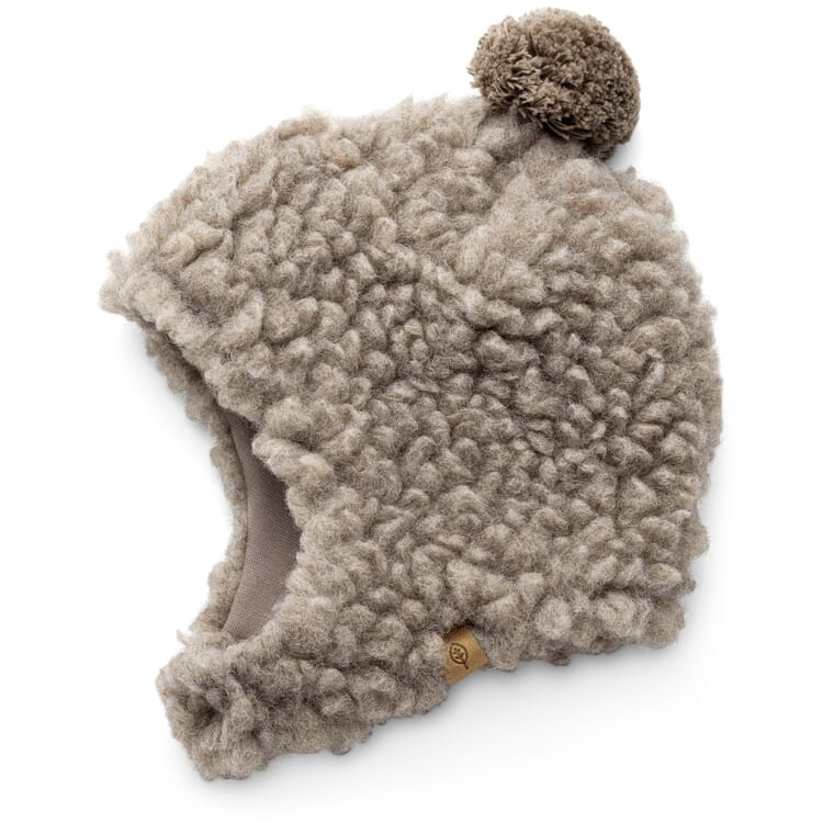 Bonnet pour enfant avec pompon en laine peluche, Gris clair