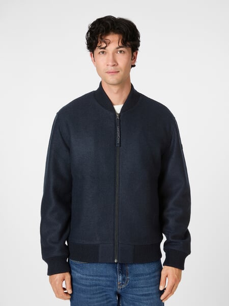 Men's wool blouson Navy, presented on a model