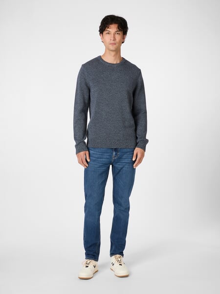 Mens Knit Sweater Navy melange, presented on a model