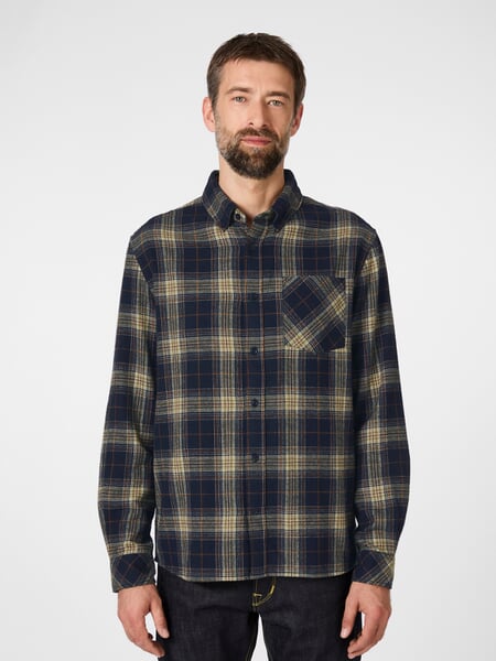 Mens flannel shirt plaid Green-Blue, presented on a model