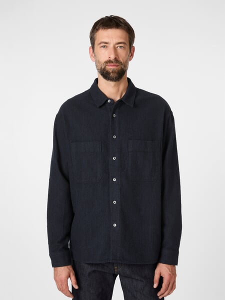 Veste-chemise homme rayée Noir marine, présenté sur un modèle