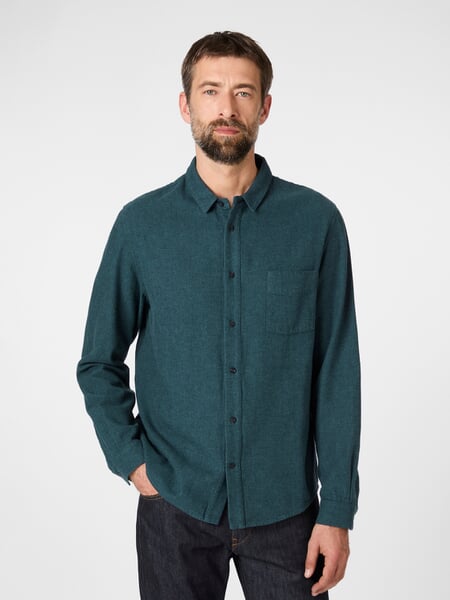 Men's flannel shirt Petrol green, presented on a model