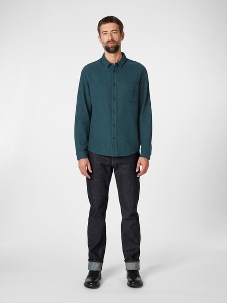 Men's flannel shirt Petrol green, presented on a model