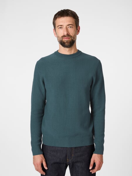 Herren-Strickpullover Petrolgrün, Tragebild