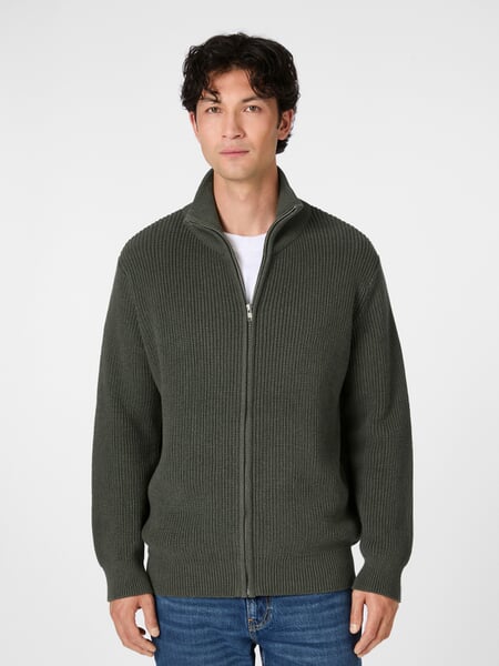 Herren-Strickjacke mit Zip Grünmelange, Tragebild