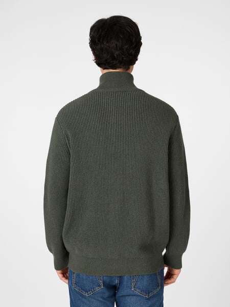Herren-Strickjacke mit Zip Grünmelange, Tragebild