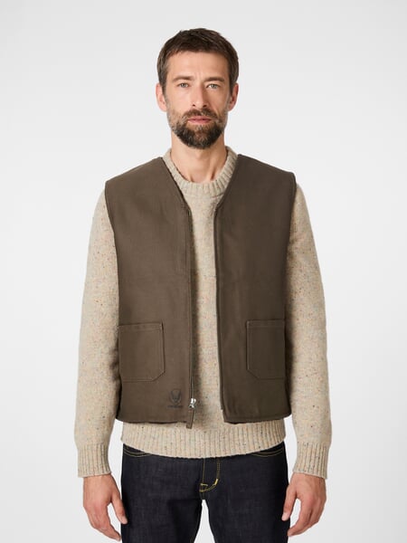 Men's vest 1942 lined Light brown, presented on a model