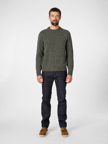 Herren-Shetlandpullover Grünmelange, Tragebild