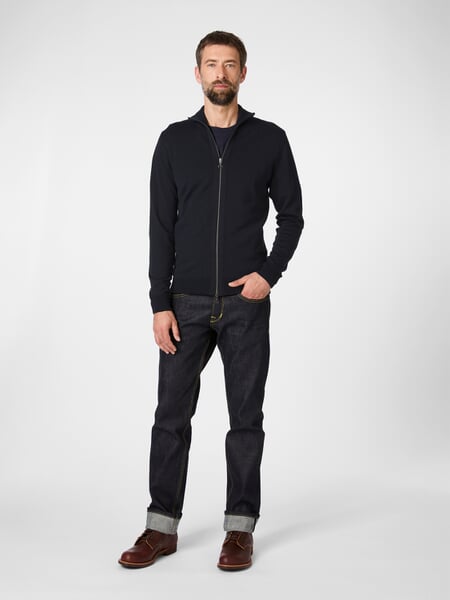 Herren-Strickjacke mit Zip Navy, Tragebild