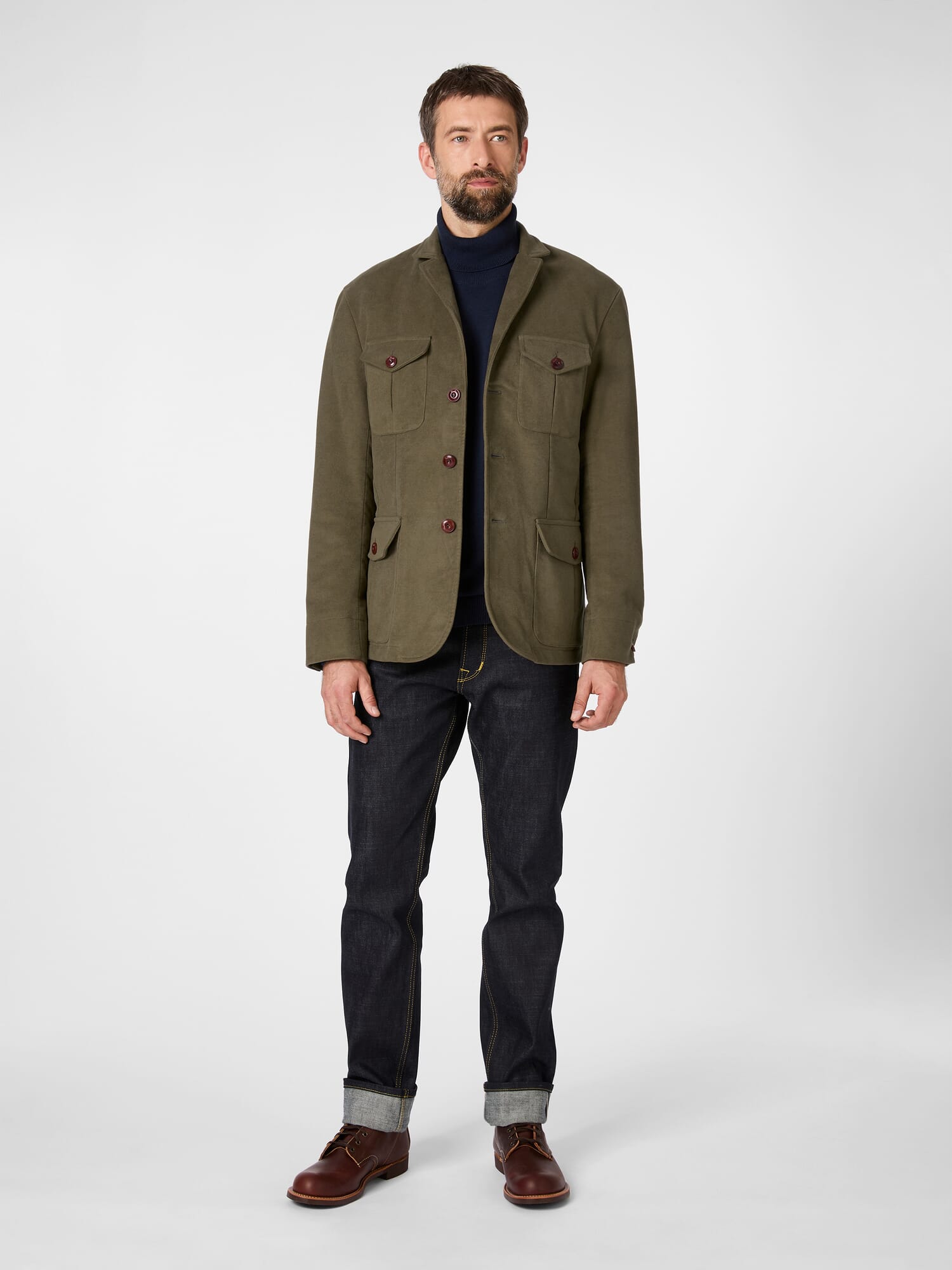 Men's jacket moleskin, Green olive | Manufactum