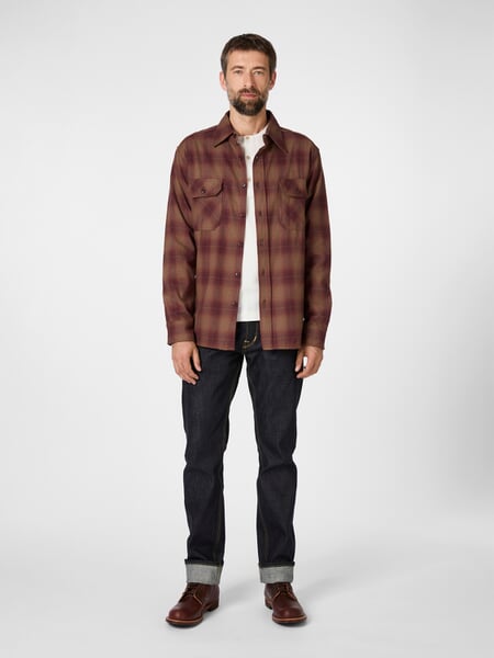 Men's flannel shirt Orange-red, presented on a model