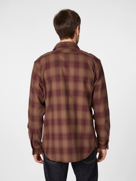 Men's flannel shirt Orange-red, presented on a model