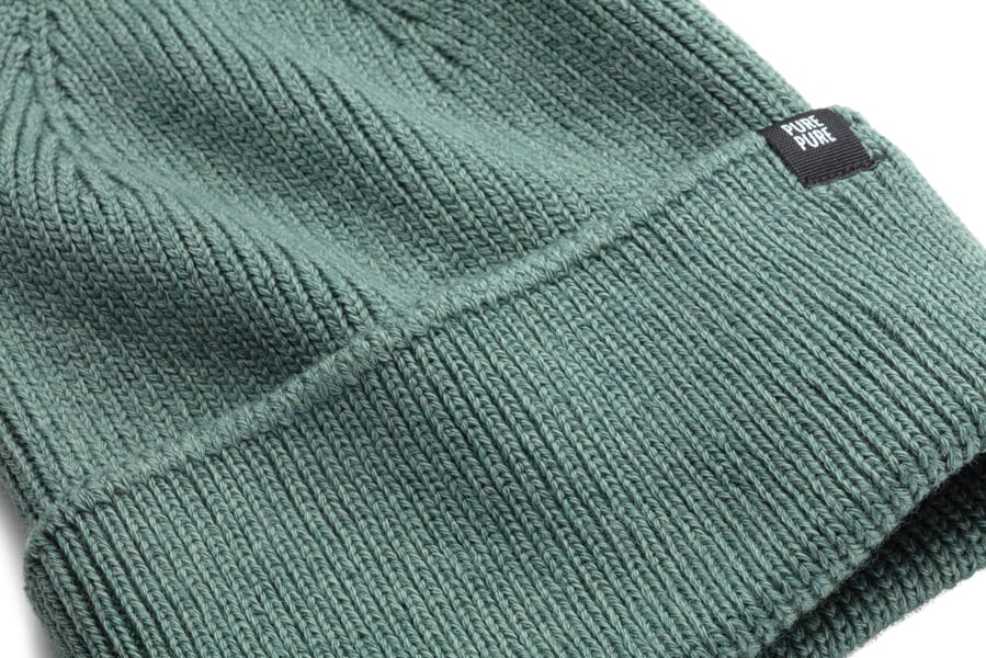 Kinder-Mütze Merino-Baumwolle-Seide Salbei, Detailsicht