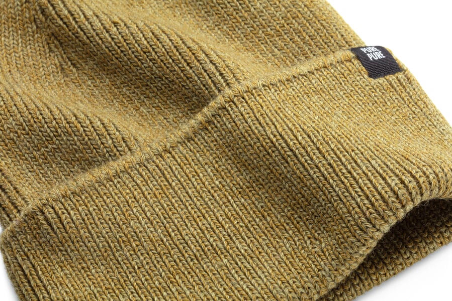 Kinder-Mütze Merino-Baumwolle-Seide Ocker, Detailsicht