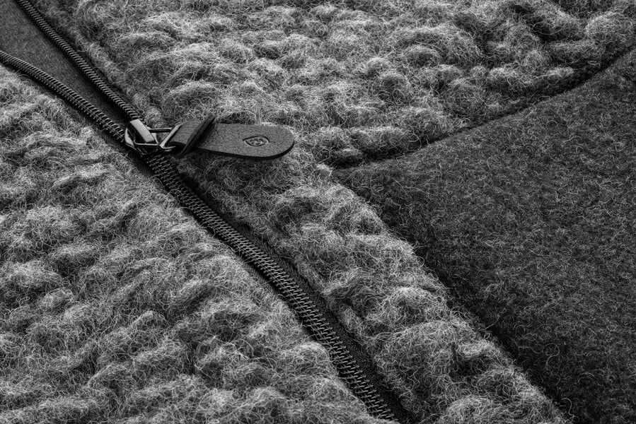 Kinder-Kragenjacke Wollplüsch Schiefergrau, Detailsicht