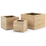 Juego de tres macetas de madera de pino
