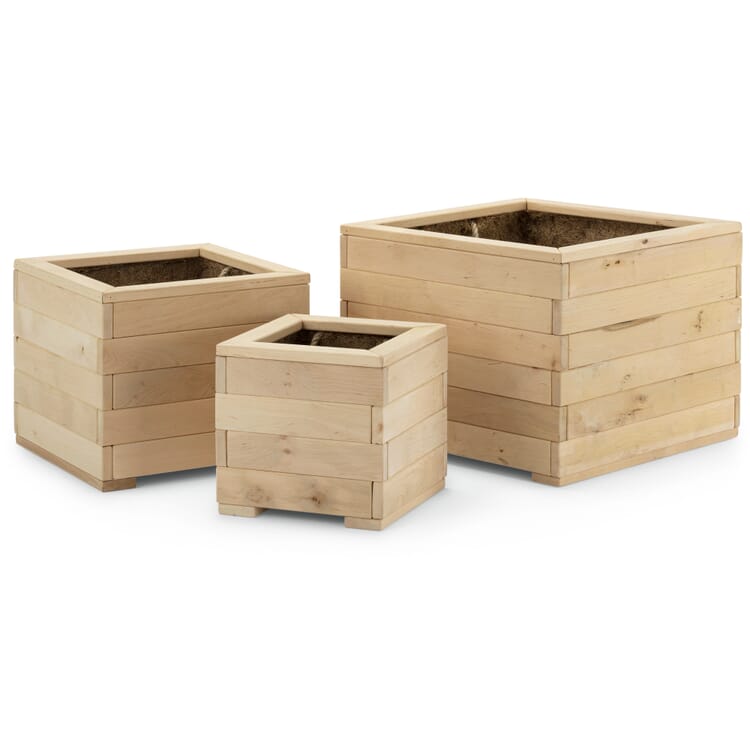 Set di tre fioriere in legno di pino