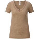 Camisa de señora de manga corta lana-seda Camel
