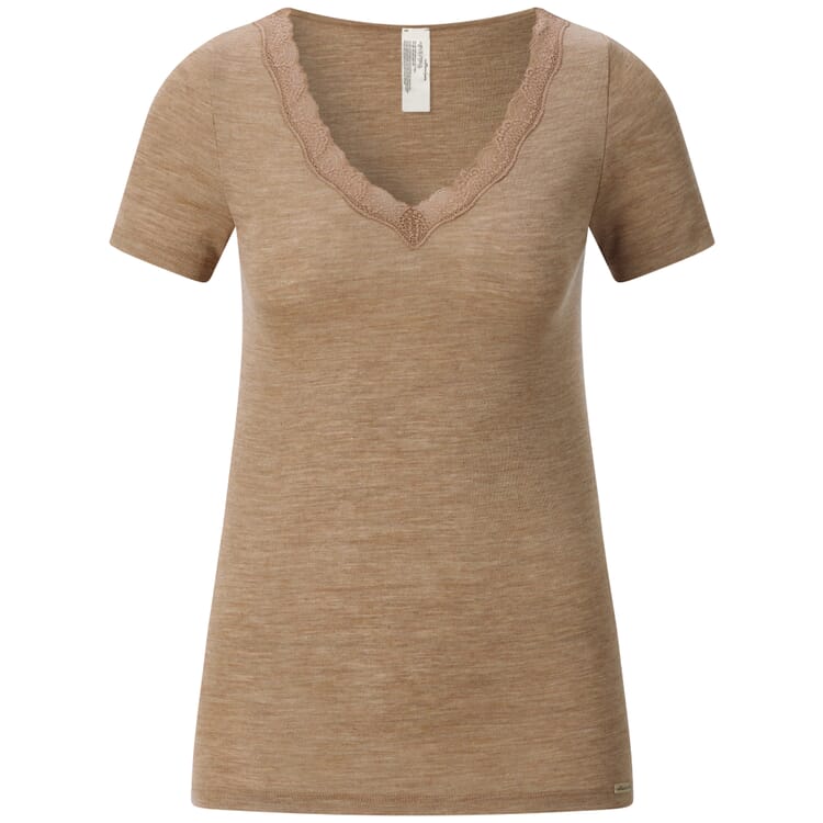 Women’s Short-Sleeve Wool-Silk Shirt, Camel