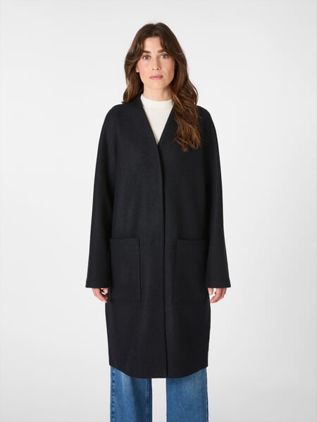 Women’s Wool Coat Black-blue, presented on a model