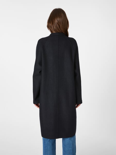 Ladies wool coat Black Blue, presented on a model