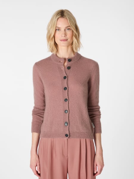 Women’s Cardigan Dusty Pink, presented on a model
