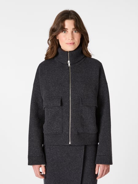 Women's Hip-Length Jacket Anthracite, presented on a model