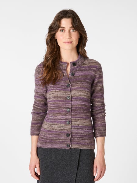 Women's Mottled Cardigan Mauve, presented on a model
