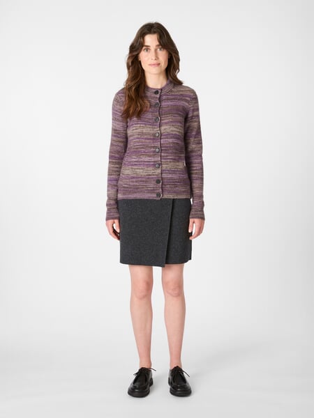 Women's Mottled Cardigan Mauve, presented on a model
