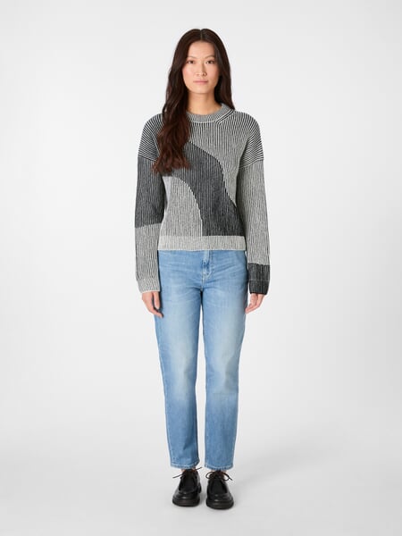 Women's Ribbed Sweater Black and White, presented on a model