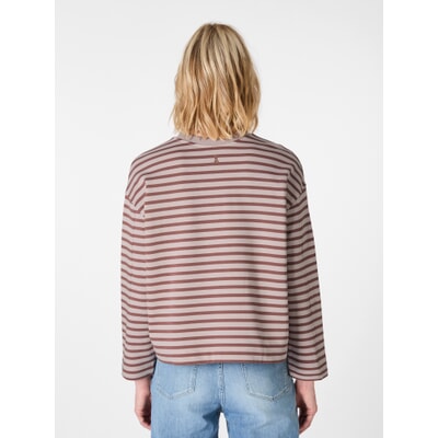 Gestreept sweatshirt met kwart rits voor dames, modieuze kraag met V Gestreept sweatshirt met kwart rits voor dames, modieuze kraag met V