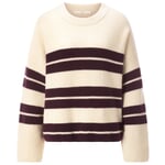 Damen-Pullover gestreift Natur-Bordeaux