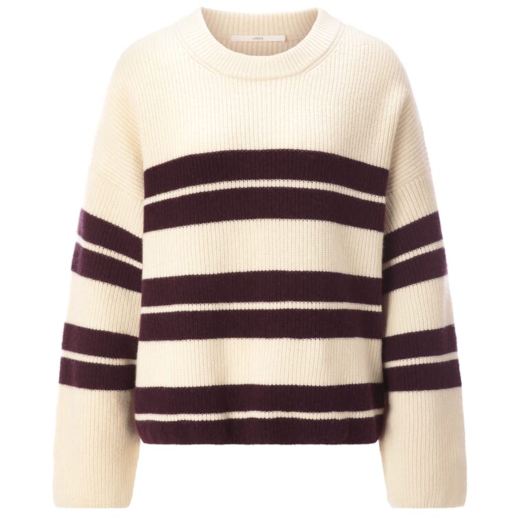 Damen-Pullover gestreift, Natur-Bordeaux