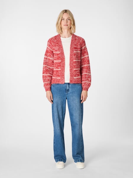 Chaleco de punto a rayas para mujer Rojo y blanco, Tragebild