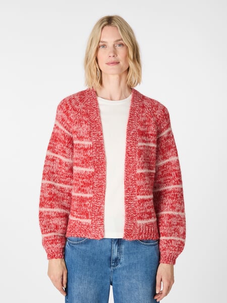 Gestreepte damesvest Rood-wit, gepresenteerd op een model