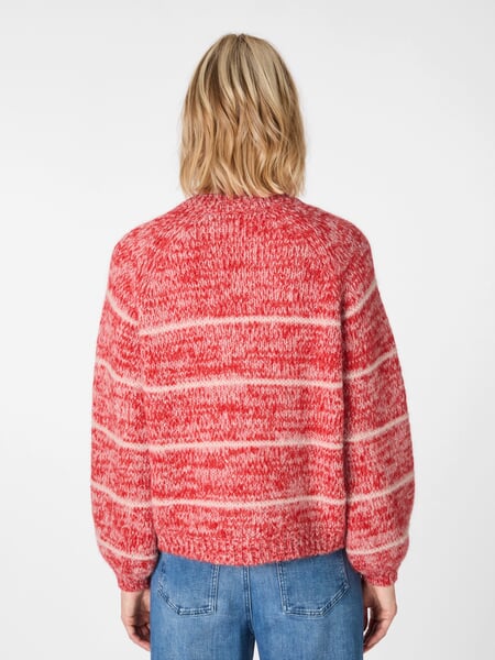 Gestreepte damesvest Rood-wit, gepresenteerd op een model