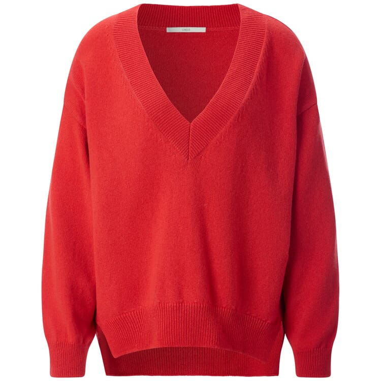 Women’s Knitted Sweater with V-Neck, Red