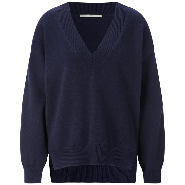 Women’s Knitted Sweater with V-Neck, Navy