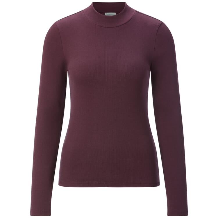 Dames geribd shirt lange mouw, Wijnrood