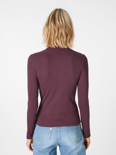 Damen-Rippenshirt Langarm Weinrot, Tragebild