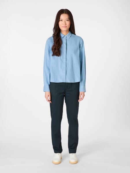 Women's Fine Cord Blouse Light blue, presented on a model