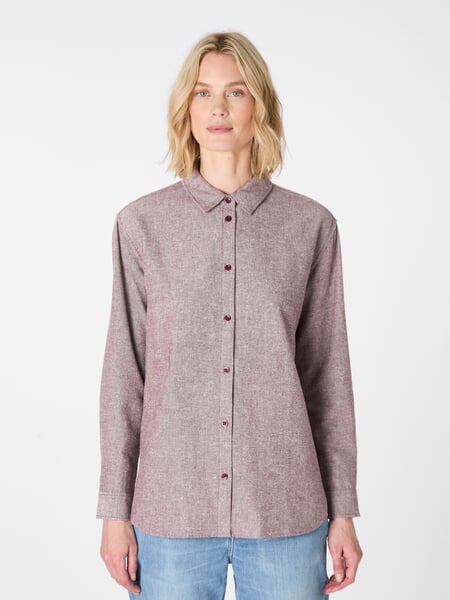 Damesflanellen blouse, gemêleerd Wijnrood, gepresenteerd op een model
